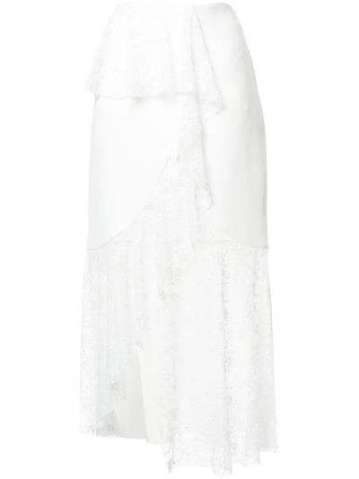 Goen J Lace Panelled Georgette Skirt In White