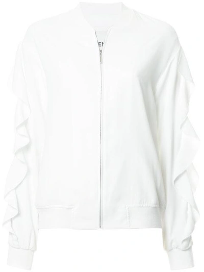 Goen J Woman Ruffle-trimmed Crepe Bomber Jacket Ivory