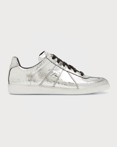 Maison Margiela Men's Replica Metallic Cracked Leather Low-top Sneakers