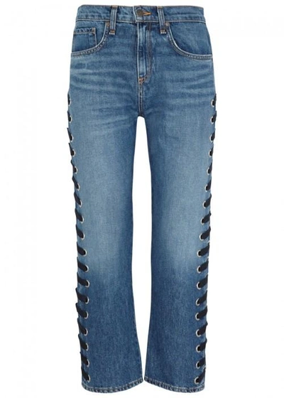 Veronica Beard Ines Laced Cropped Slim-leg Jeans In Blue