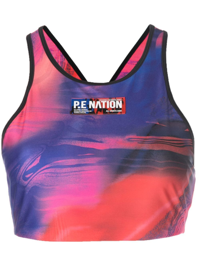 P.e Nation ‘rewind' Logo Patch Overlay Print Sports Bra In Multi-colour