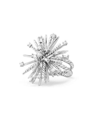 David Yurman Supernova Mixed-cut Diamond Spray Ring In 18k White Gold