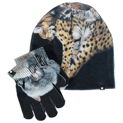 Molo Kids' Kaya Hat And Gloves Set Cubs In Black