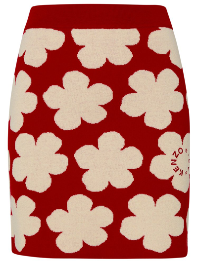 Kenzo Floral Intarsia-knit Skirt In Red