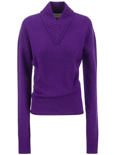 Sportmax Ribbed-trim V-neck Jumper In Purple