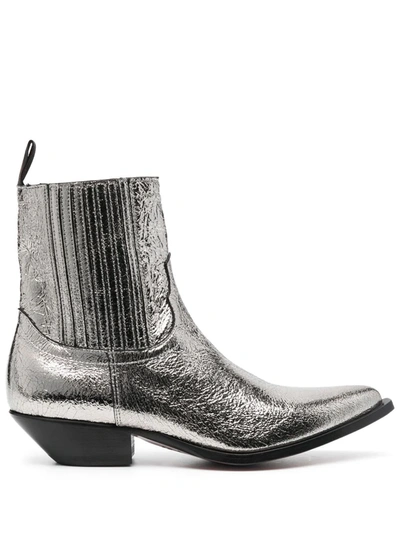 Sonora 40mm Metallic-effect Leather Boots In Grey