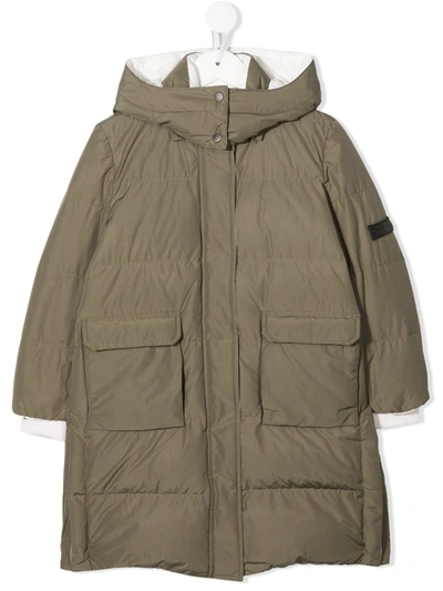 Brunello Cucinelli Kids' Logo-patch Padded Hooded Coat In Green