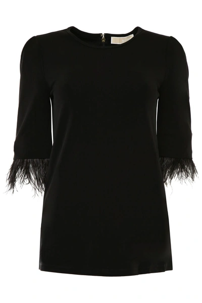Michael Michael Kors Blouse With Feathers In Black (black)
