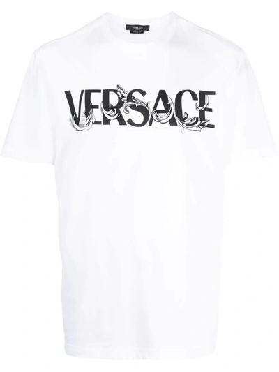 Versace Barocco Silhouette White Cotton Crew Neck T-shirt