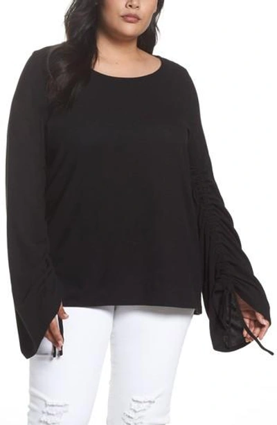 Vince Camuto Drawstring Sleeve Top In Rich Black