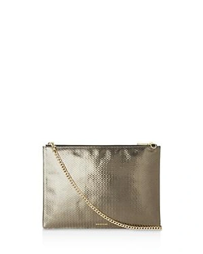 Whistles Rivington Textured Leather Clutch In Pewter/gold