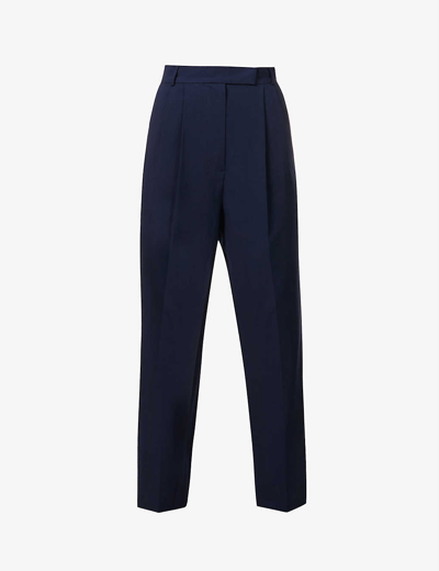 The Frankie Shop Bea Tapered-leg High-rise Stretch-woven Trousers In Blue