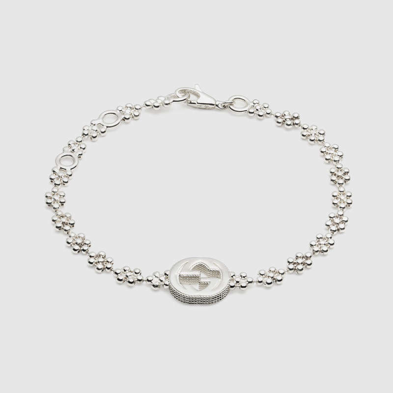 Gucci Sterling Silver Small Interlocking G Cluster Chain Bracelet In