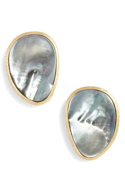 Marco Bicego 18k Yellow Gold Lunaria Black Mother Of Pearl Stud Earrings In Grey Mother Of Pearl