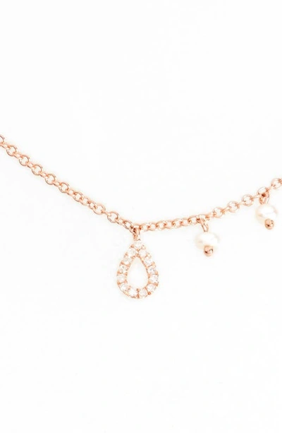 Meira T Diamond Teardrop Charm Collar Necklace In Rose Gold