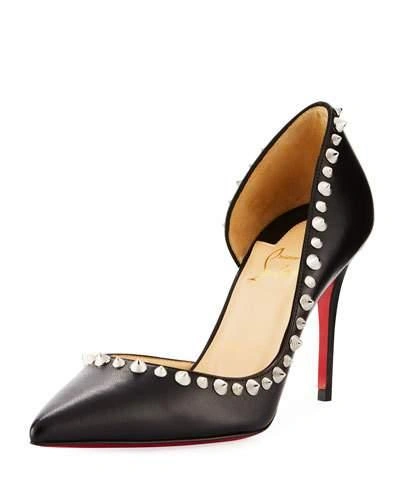 Christian Louboutin Irishell Spike Napa Red Sole Pumps In Black/silver