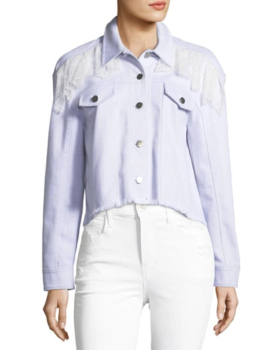Cinq À Sept Ismay Button-front Cropped Denim Jacket With Lace In White