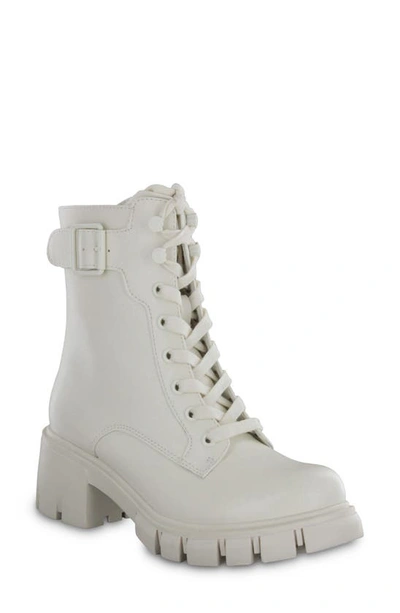 Mia Thassie High Ankle Military Heeled Bootie In Off White