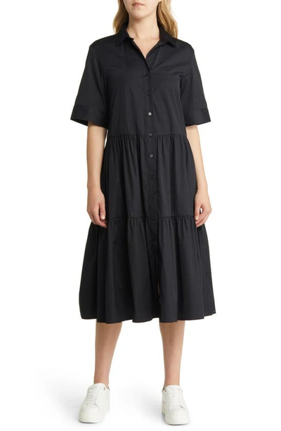 Nordstrom Short Sleeve Tiered Cotton Shirtdress In Black