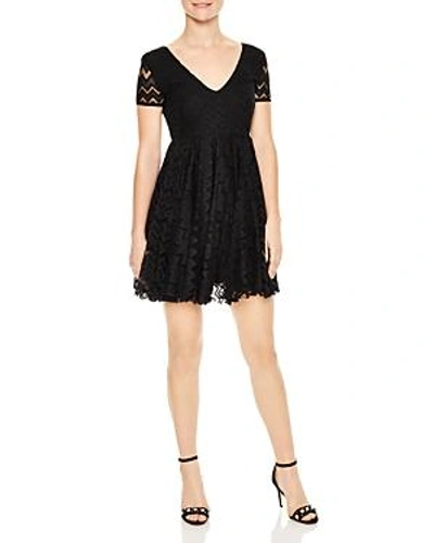 Sandro Eve Chevron Lace Fit & Flare Dress In Black