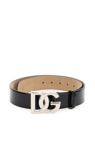Dolce & Gabbana Dg Logo Shiny Belt In Nero