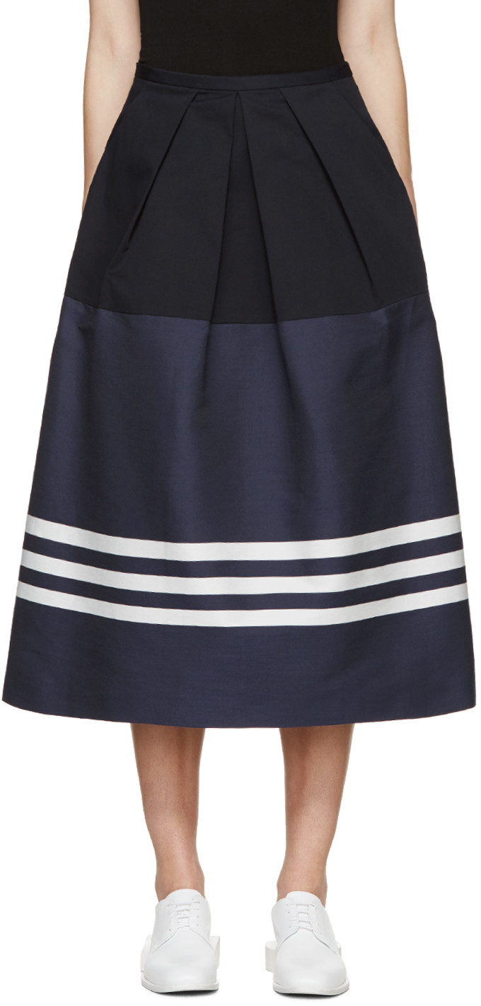 Jil Sander Navy Bold Stripe Skirt | ModeSens