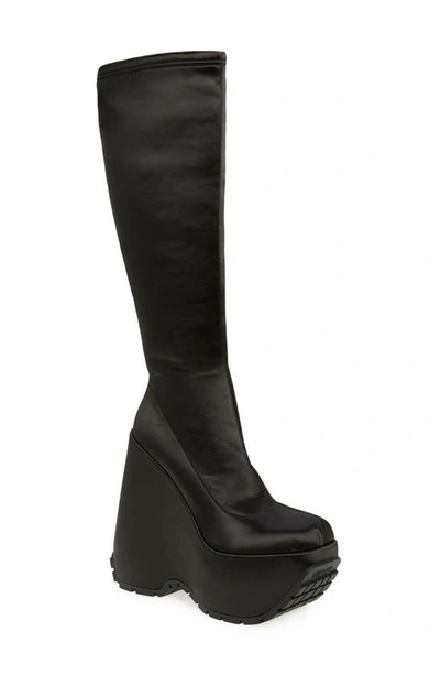 Versace Triplatform Knee High Platform Wedge Boot In Black