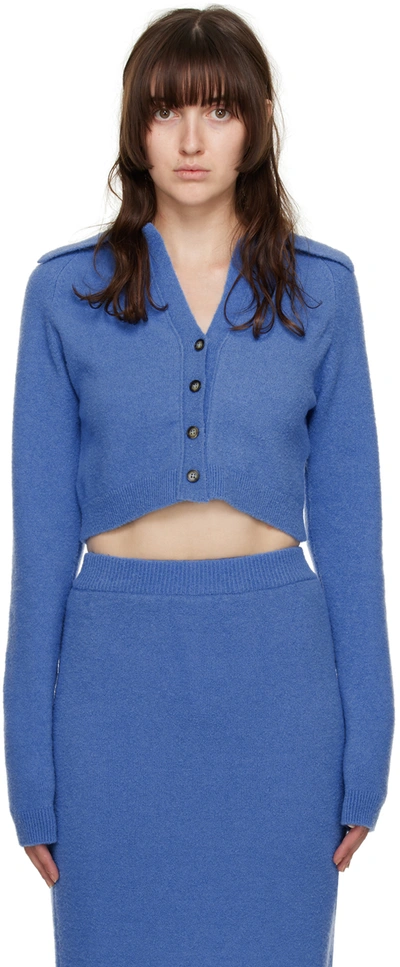 Nanushka Josi Wool-blend Cropped Cardigan In Blue