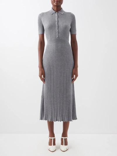 Gabriela Hearst Amor Ribbed Cashmere-blend Midi Dress In Heather Grey