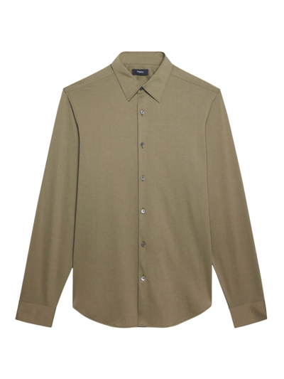 Theory Sylvain Nd Structure Knit Button-up Shirt In Olive Branch