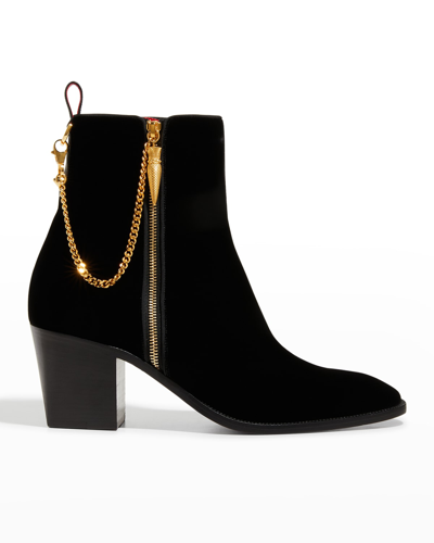 Christian Louboutin Men's Velvet Zip Ankle Boots W/ Chain In Black |  ModeSens