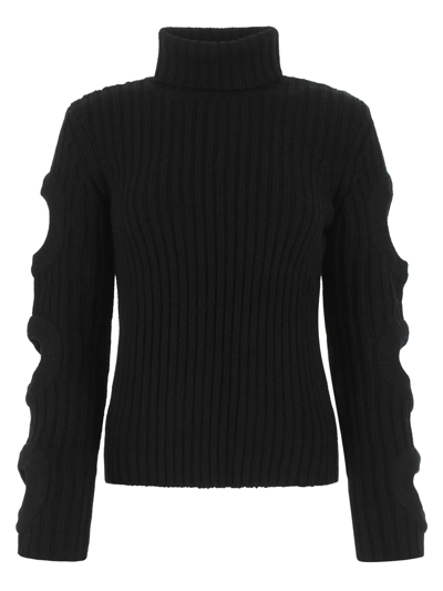 Jw Anderson Women's Cut Out Sleeve Turtleneck Jumper Sweater In Black