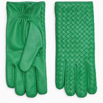 Bottega Veneta Green Woven Leather Gloves