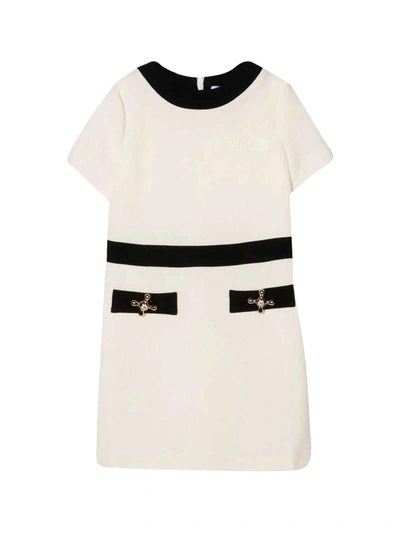Moschino Kids' Logo-embroidered Wool Dress In White