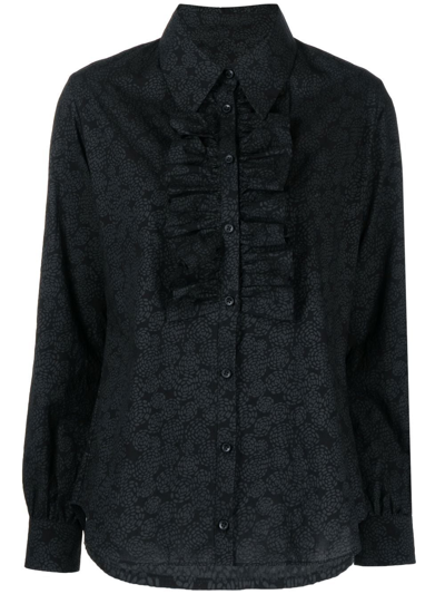 Uma Wang Ruffle-detail Cotton Shirt In Grey