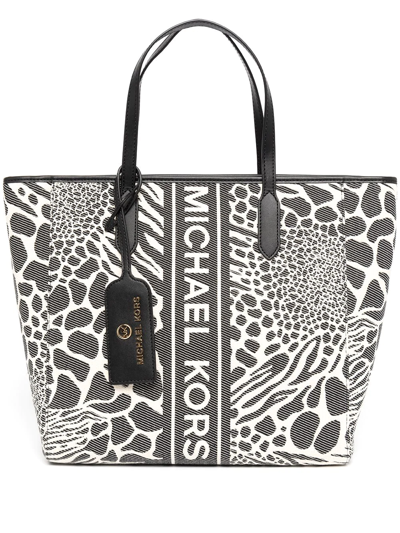 Michael Michael Kors Sinclair Animal-pattern Cotton Tote Bag In Black |  ModeSens