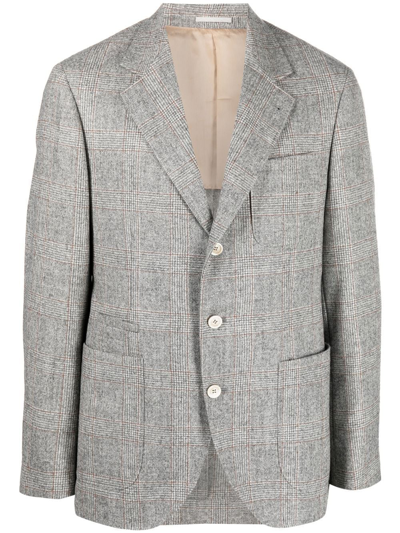 Brunello Cucinelli 格纹单排扣西装夹克 In Grey