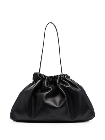 Jil Sander Ruched Leather Clutch Bag In Black