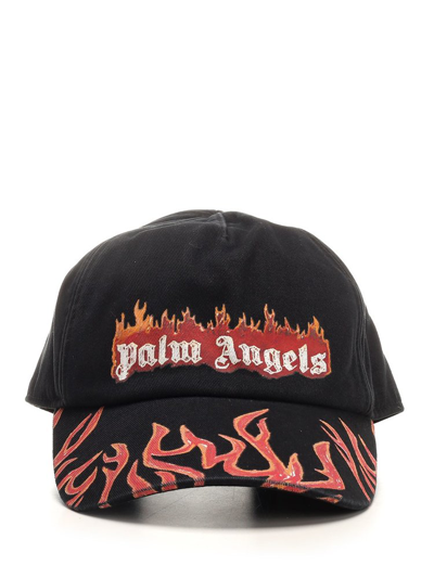 Palm Angels Burning Logo-print Cotton-twill Baseball Cap In Black