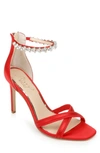 Jewel Badgley Mischka Dangela Jeweled Ankle Strap Sandal In Red Satin