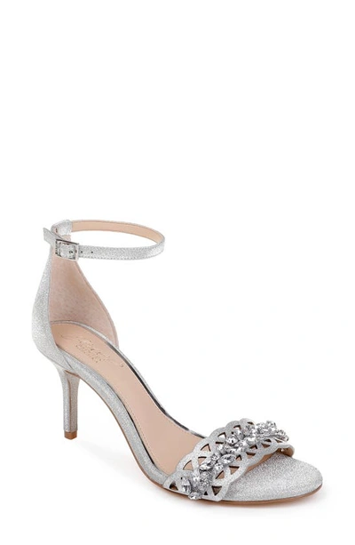 Jewel Badgley Mischka Kirsten Embellished Laser Cut Ankle Strap Sandal In Silver Gli