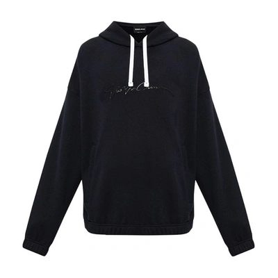 Giorgio Armani Logo Cotton Sweatshirt Hoodie In Blue