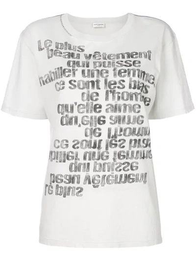 Saint Laurent Mirrored Slogan Print T-shirt In White