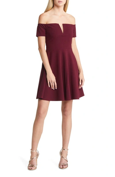 Lulus Play The Party Burgundy Off-the-shoulder Skater Dress