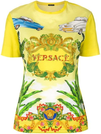 Versace Logo Print T-shirt In Yellow