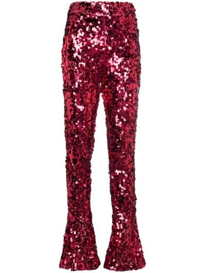 Halpern High Waisted Sequin Flared Trousers In Pink