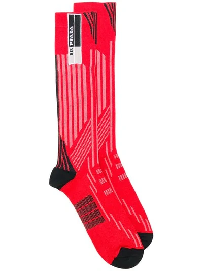 Prada Striped-geometric Jacquard Socks In Red