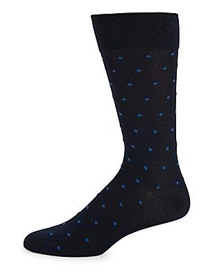 Bruno Magli Polka-dot Mid Calf Socks In Navy | ModeSens