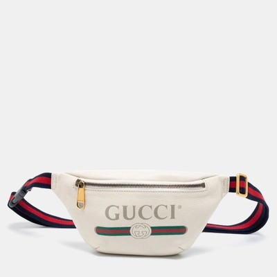 Pre-owned Gucci Off White Leather Logo Web Belt Bag