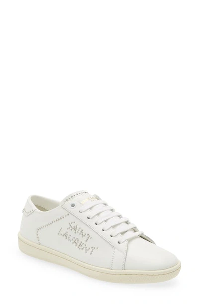 Saint Laurent Sl/09 White Low Top Sneakers With Studs Embellishment In Smooth Leather Woman In Default Title